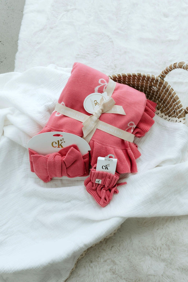 Reversible Knit Blanket | Pink Bows