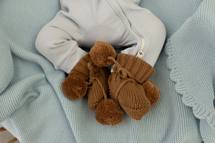 Knitted Booties | Chocolate Pomms