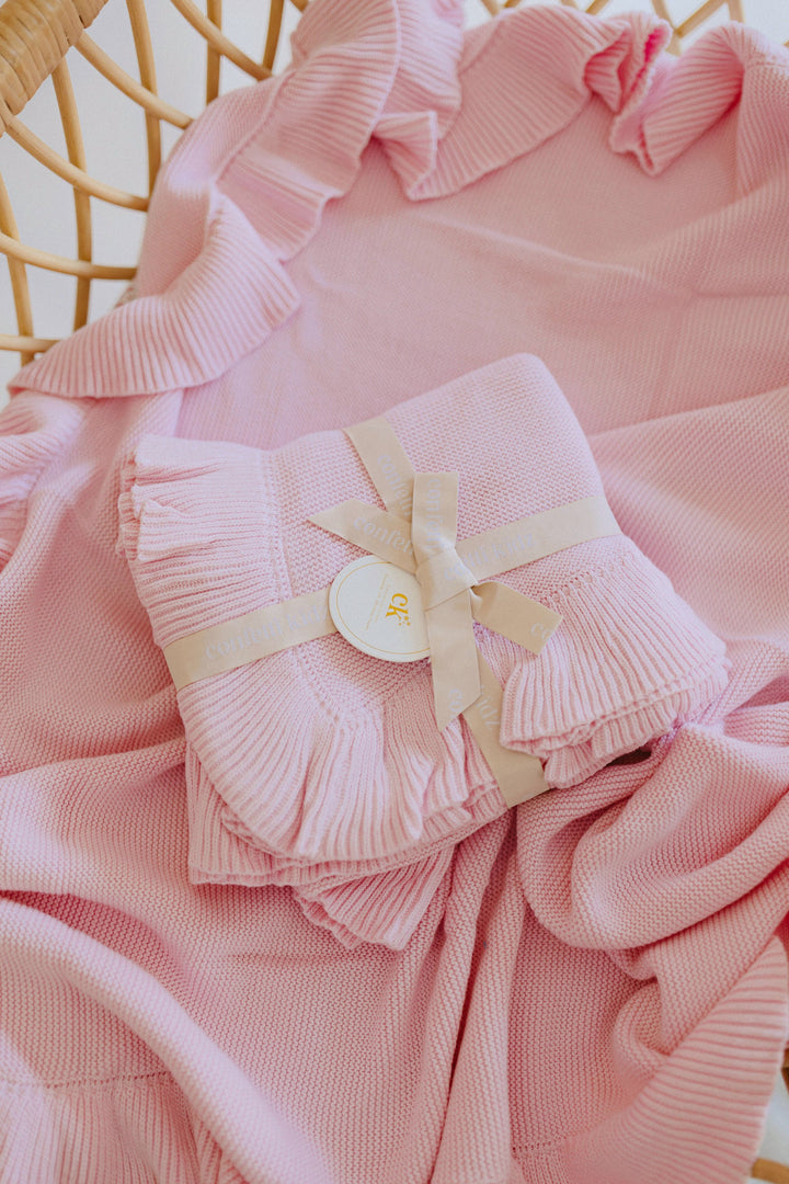 Frilly Knit Blanket | Soft Pink