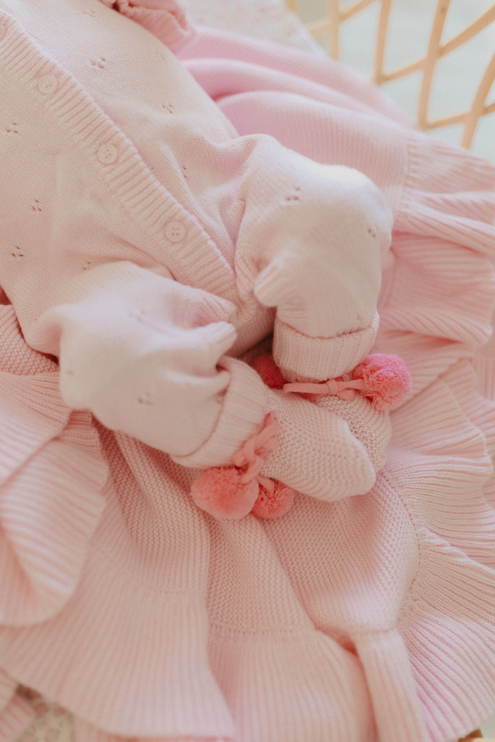 Baby Knit Booties | Pink Poms