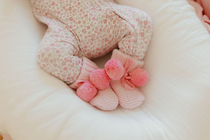 Baby Knit Booties | Pink Poms