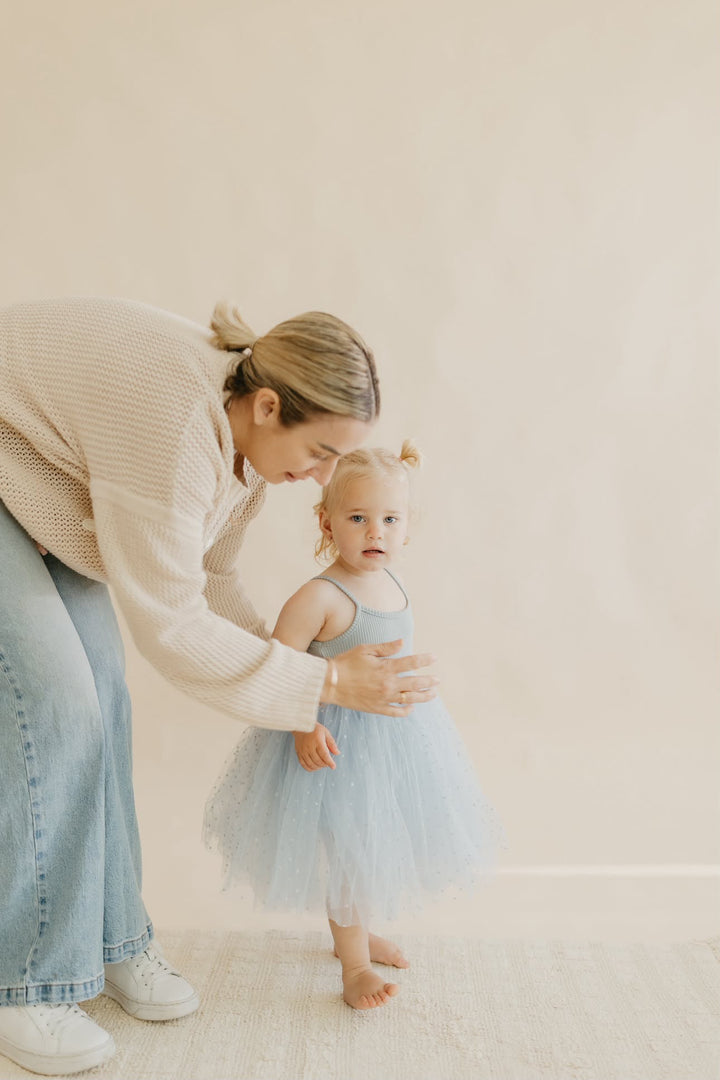 Ribbed Tulle Dress | Dusty Blue Dots