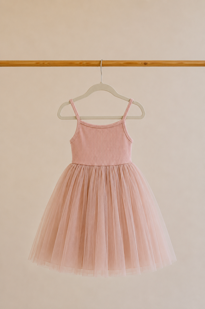 Ribbed Tulle Dress - Dusty Pink Sparkles