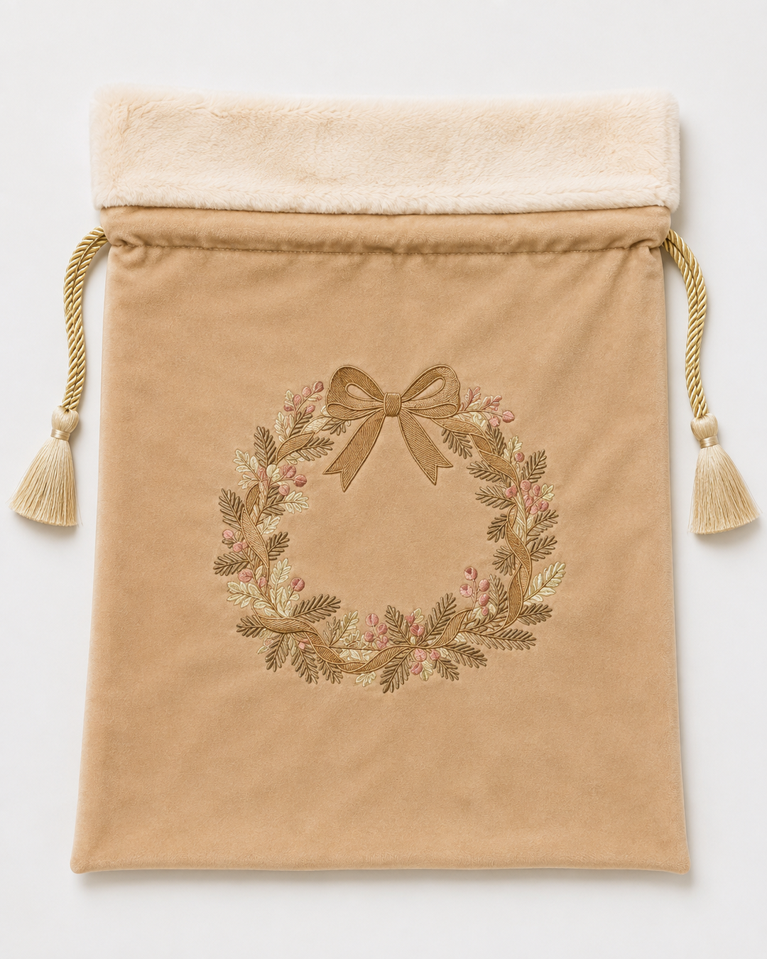 Deluxe Embroidered Santa Sack | Golden Wreath
