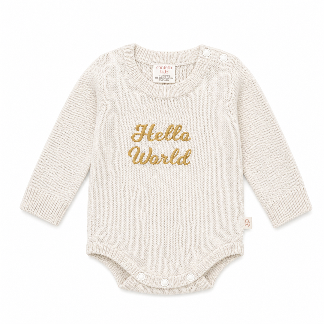Hello World Knit Romper | Milk