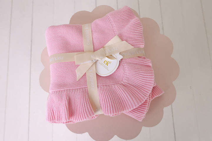 Frilly Knit Blanket | Soft Pink