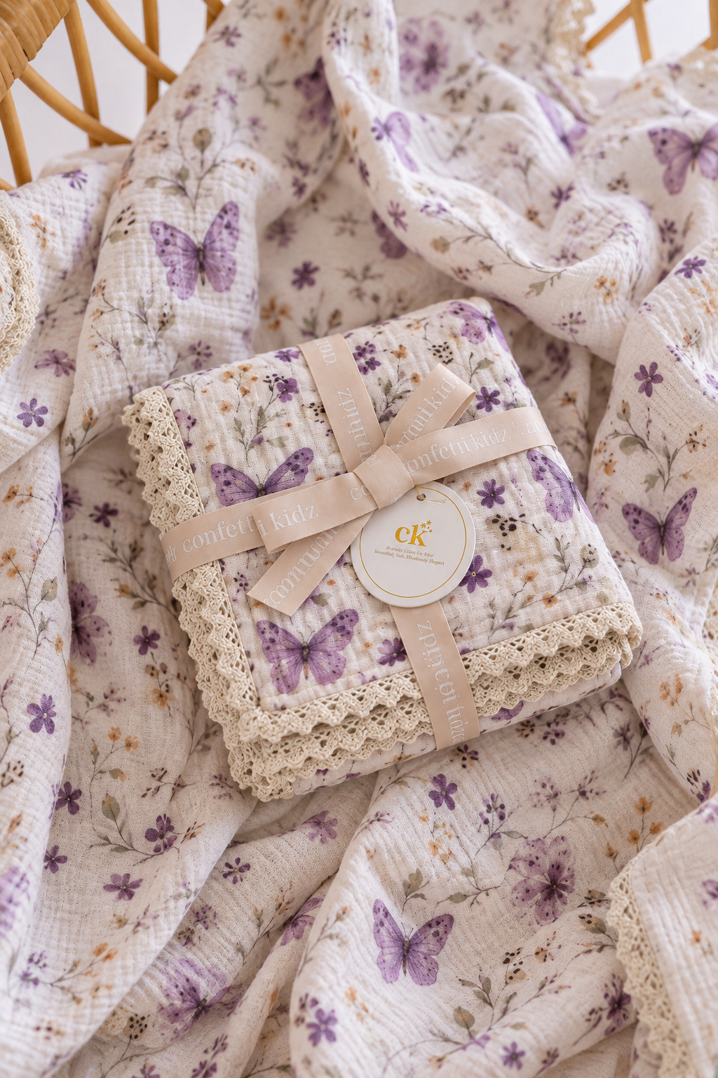 Lilac Butterflies | Muslin Blanket
