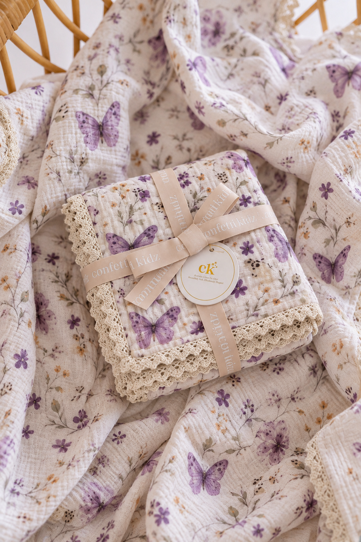 Lilac Butterflies | Muslin Blanket
