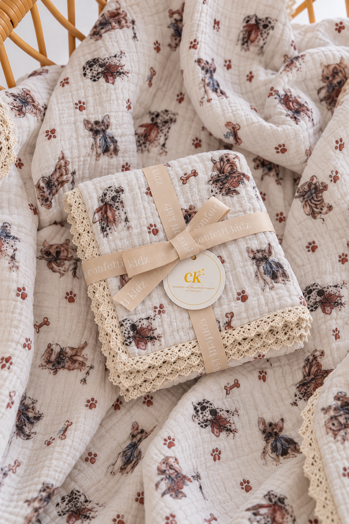 Pawfect Pals | Lace Edge Muslin Blanket