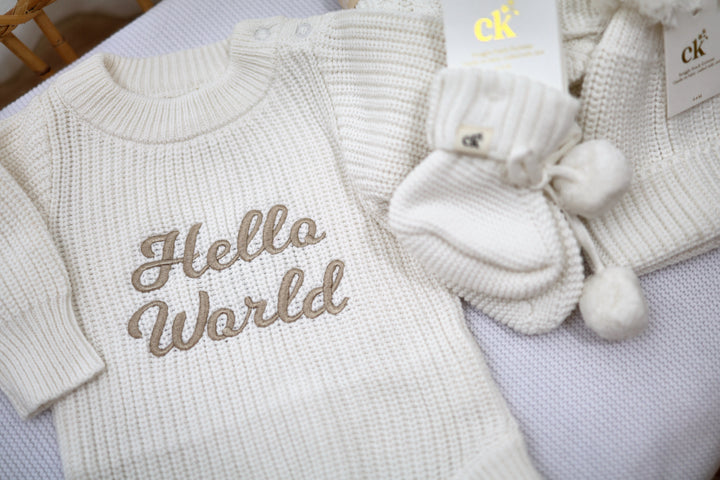 Hello World Knit Romper | Milk
