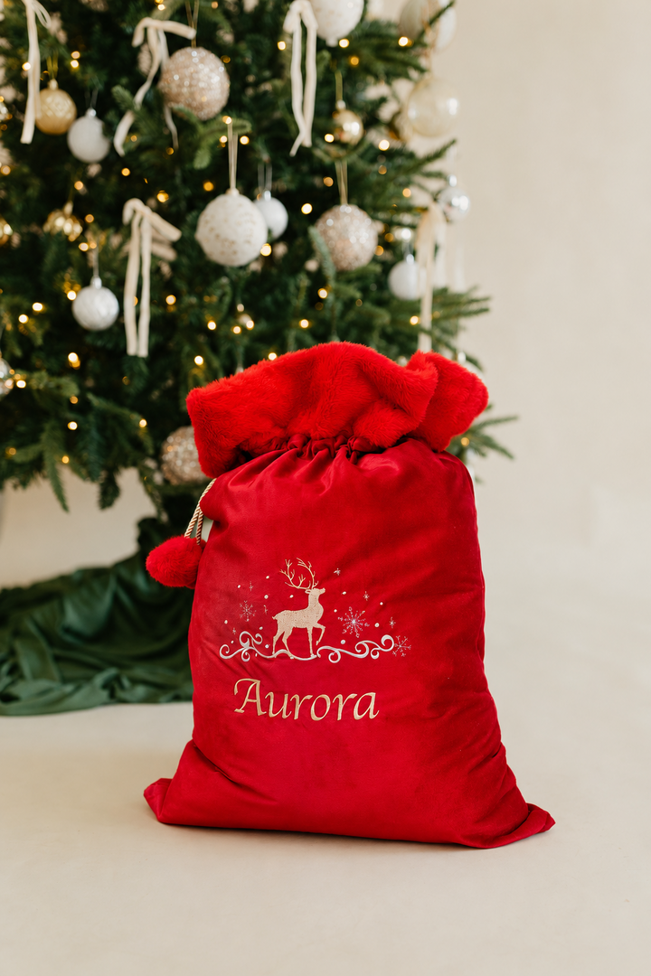 Deluxe Embroidered Santa Sack | Reindeer
