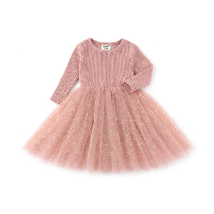 Dusty Pink Sparkles - Long Sleeve Tulle Dress