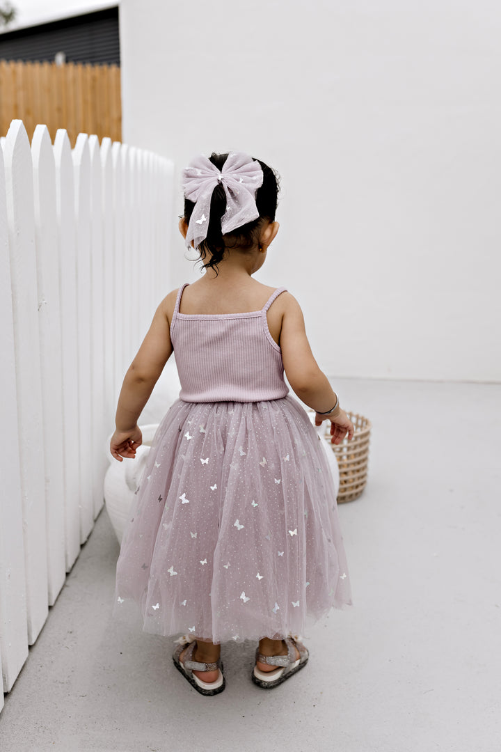 Large Tulle Sailor Bow - Mauve Butterflies