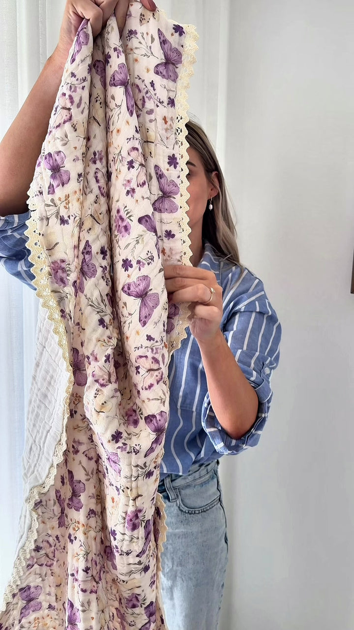 Lilac Butterflies | Muslin Blanket