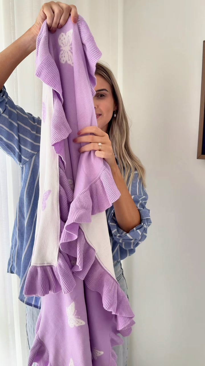 Reversible Knit Blanket | Lavender Butterflies