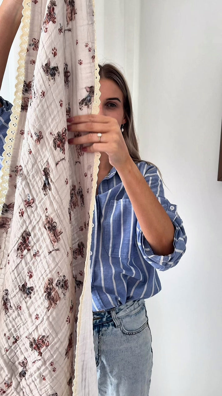 Pawfect Pals | Lace Edge Muslin Blanket