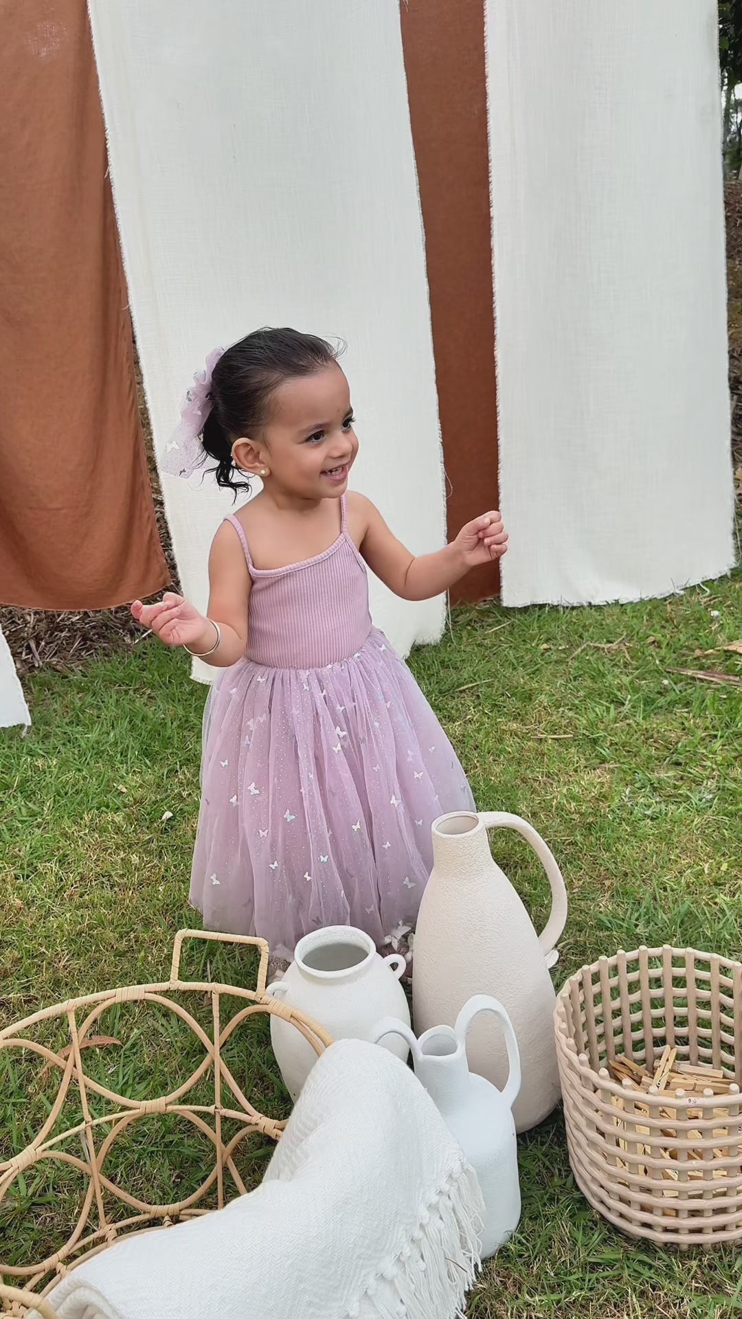 Ribbed Tulle Dress - Mauve Butterflies