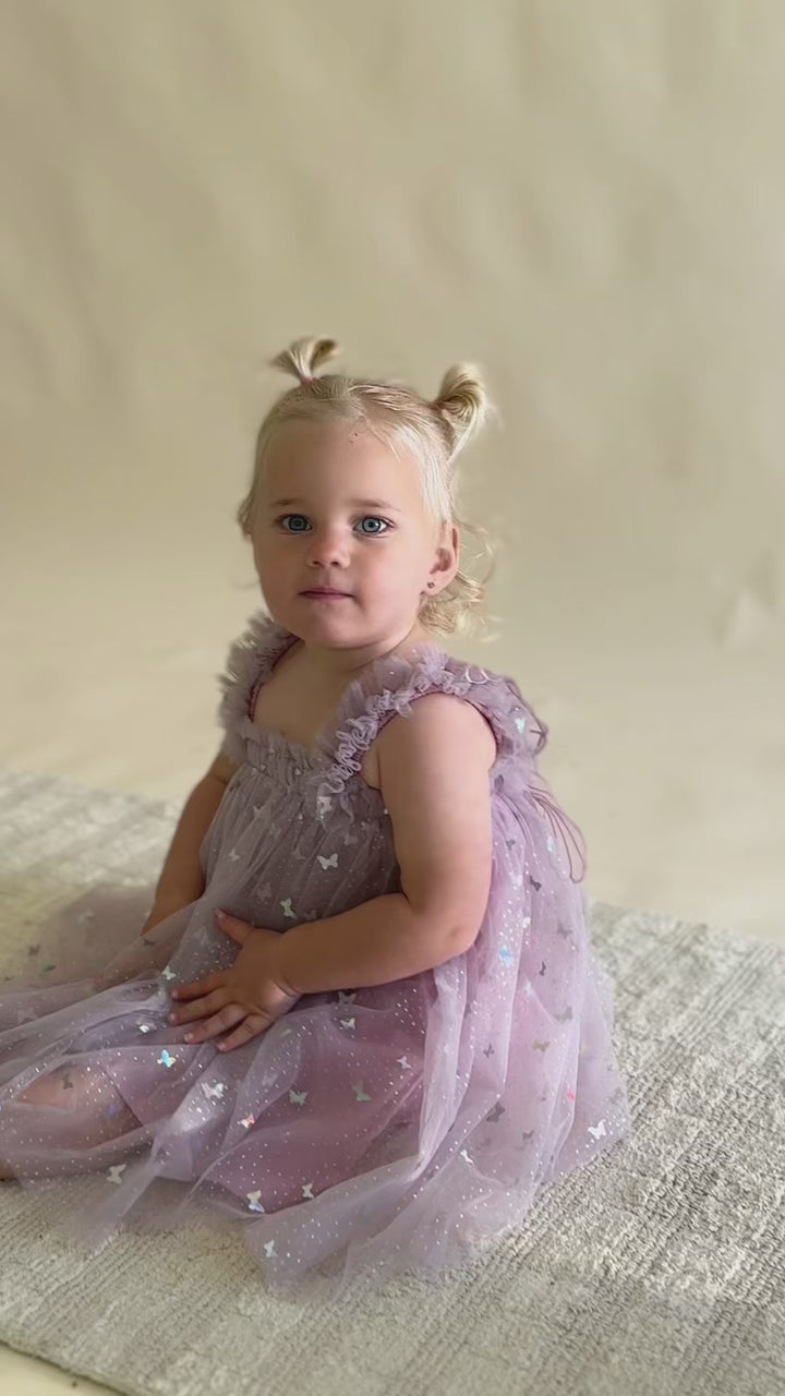 Ribbed Tulle Dress | Dusty Blue Dots