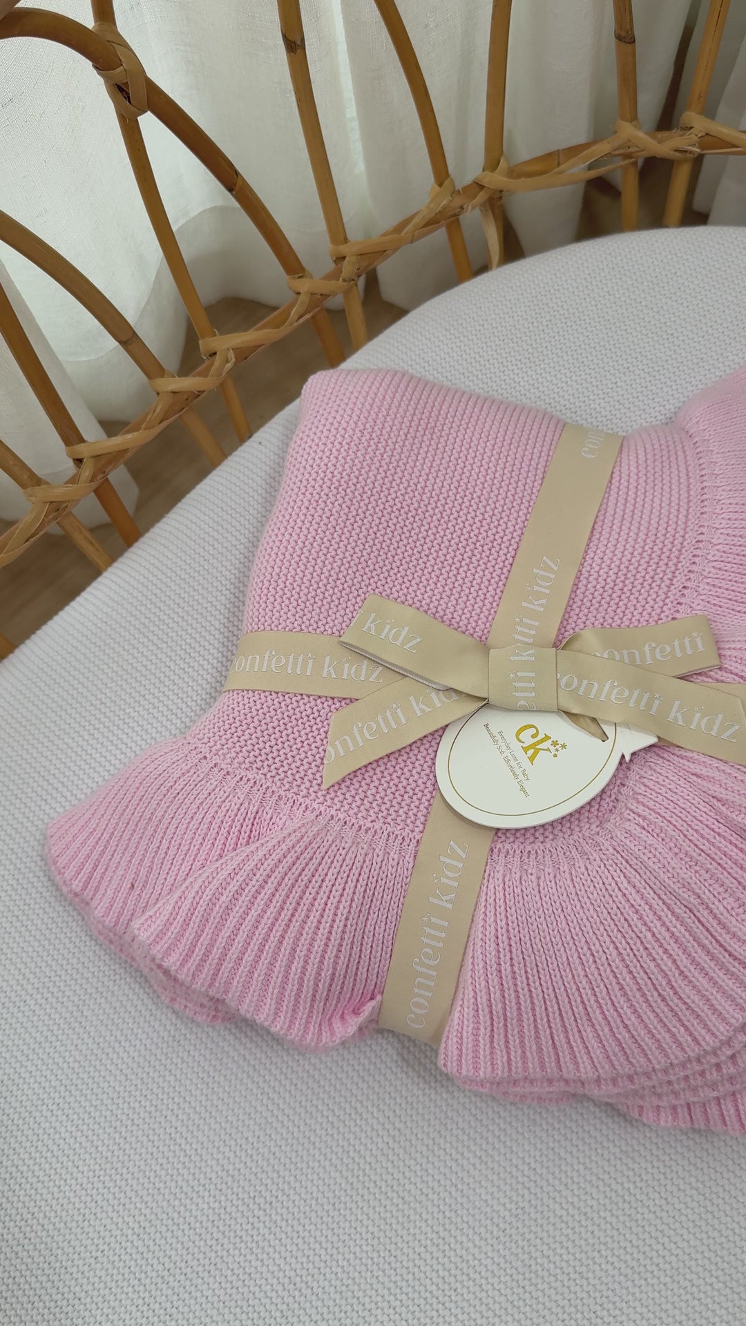 Frilly Knit Blanket | Soft Pink