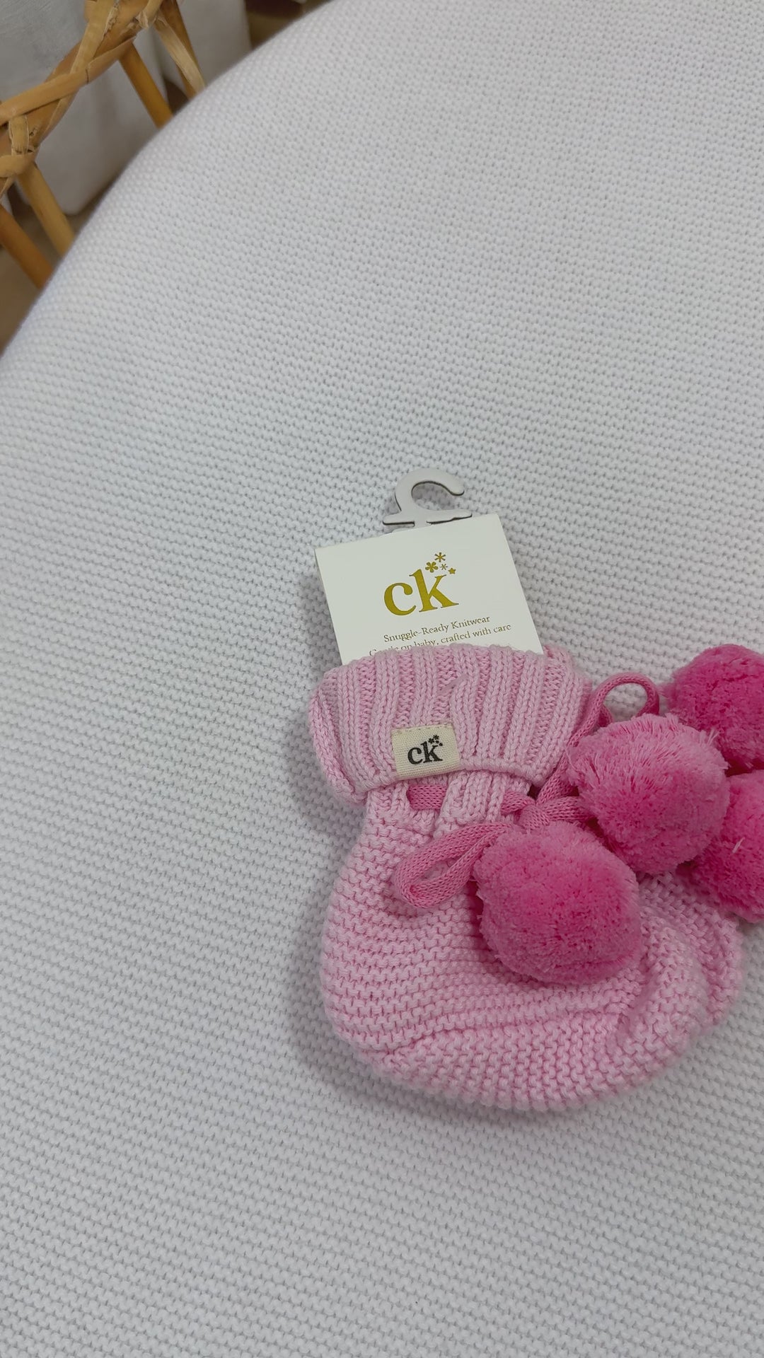 Baby Knit Booties | Pink Poms