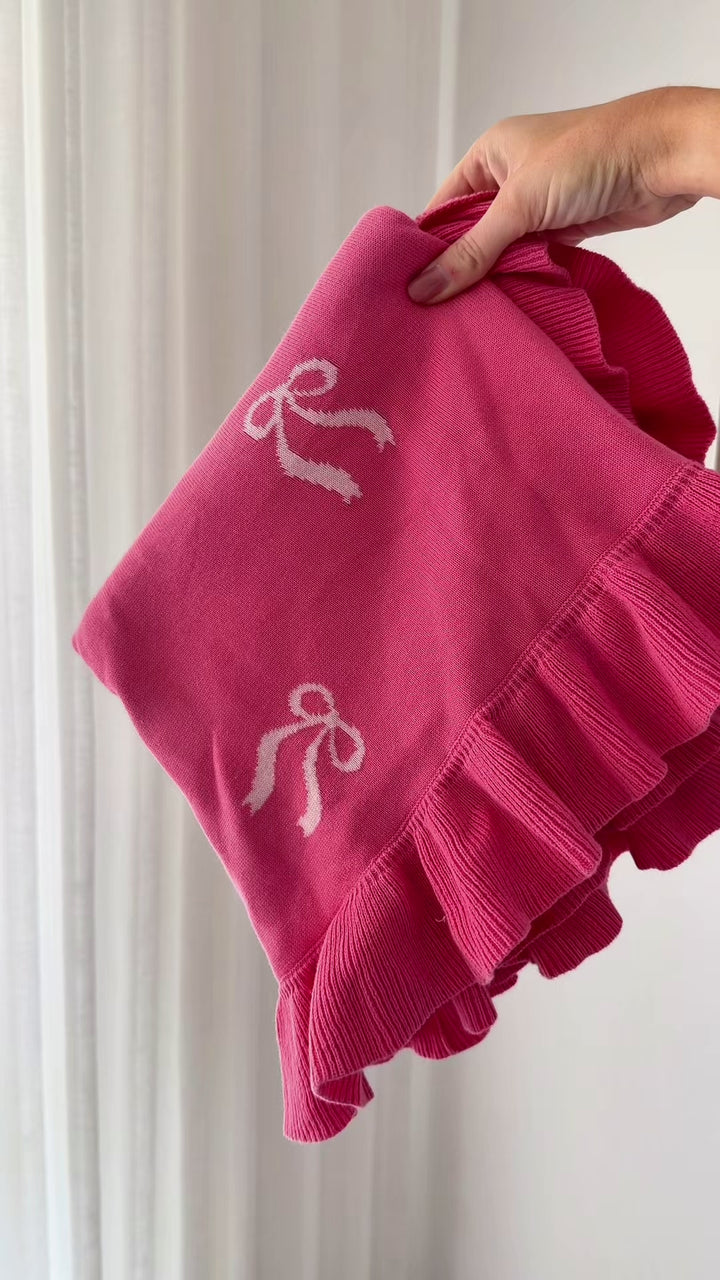 Reversible Knit Blanket | Pink Bows